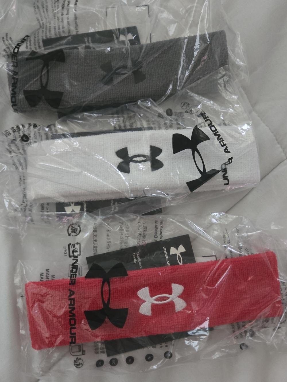 Under Armour Gray White Red Knit Athletic Headband Trio
